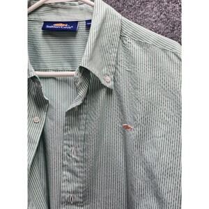 Salmon Cove Men's Size XL Long Sleeve Green White Stripe Shirt Polyester Cotton